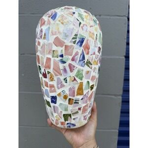 Stone Vase with Pink Multicolor Mosaic Ceramic Pieces Design World Bazaars Inc